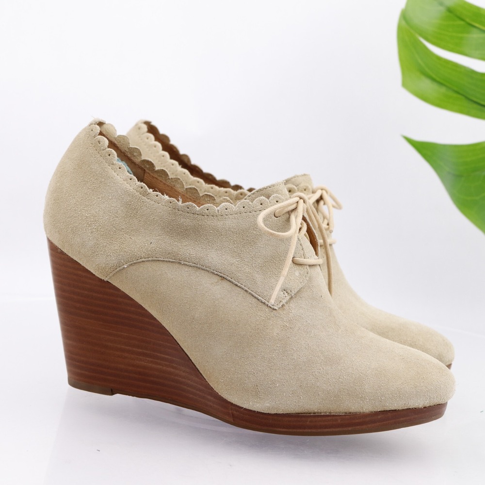 Jack Rogers Womens Olivia Boot Size 10 Tan Suede Scalloped Lace Up Wedge Bootie